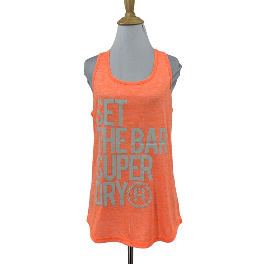 Superdry Sport Fitspiration Tank Top Womens L Neon Orange Racerback Reflective